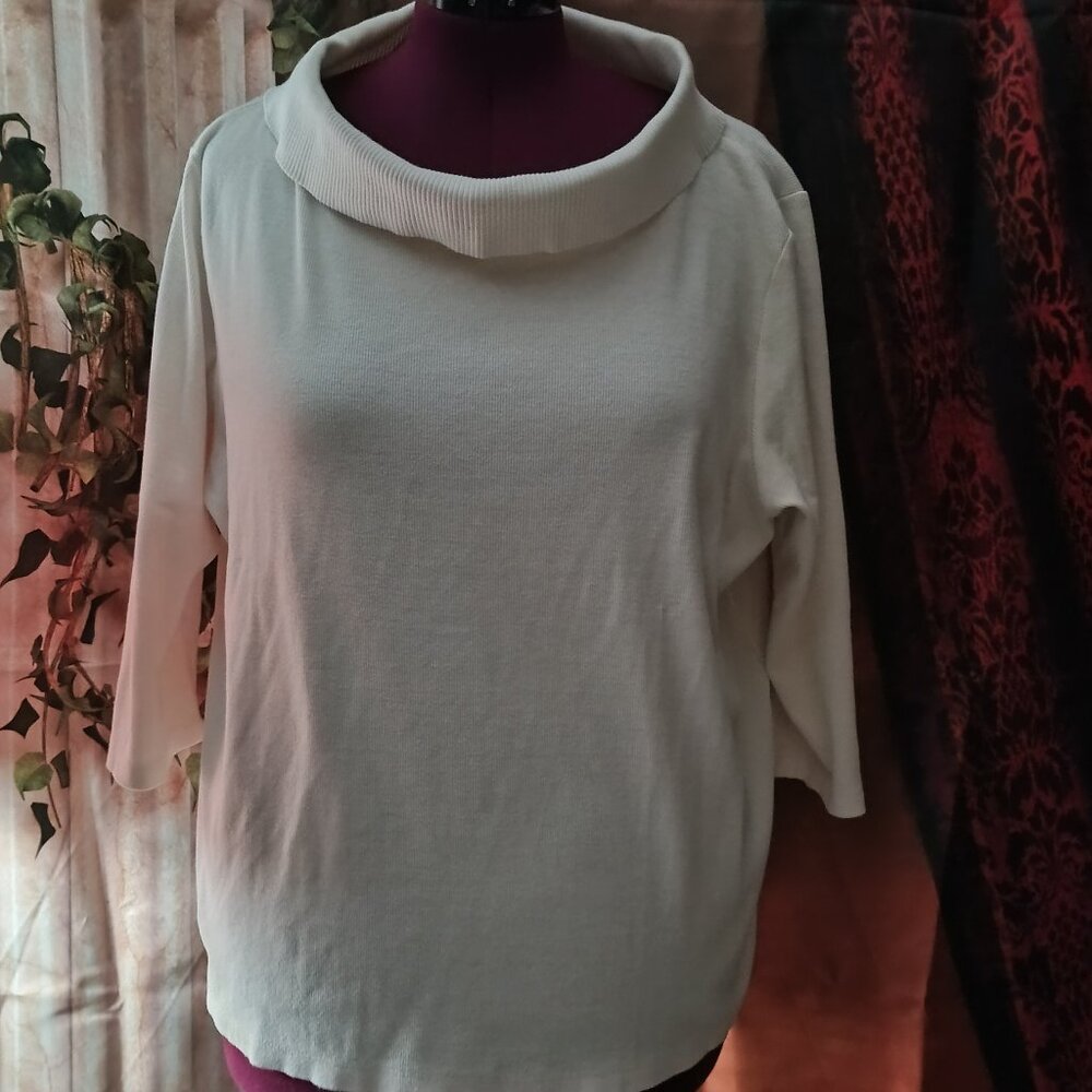EUC: Rafaella 2X Ivory Cowl Neck Knit Sweater